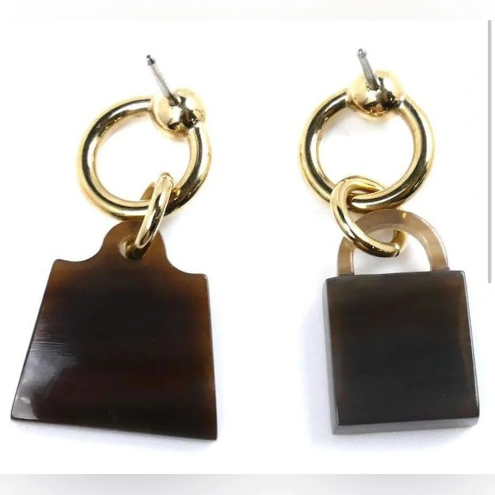Hermès Authentic Amulet Maroquinier Kelly Cadena Earrings Brown Golden New W Box - Picture 9 of 16